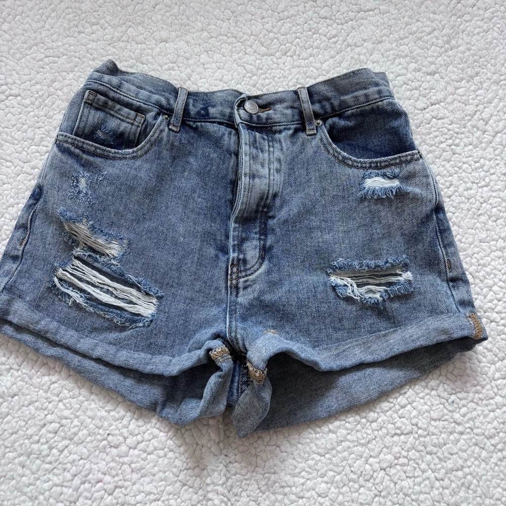 PacSun Blue High rise Distressed rolled cuff Jean Shorts size 28